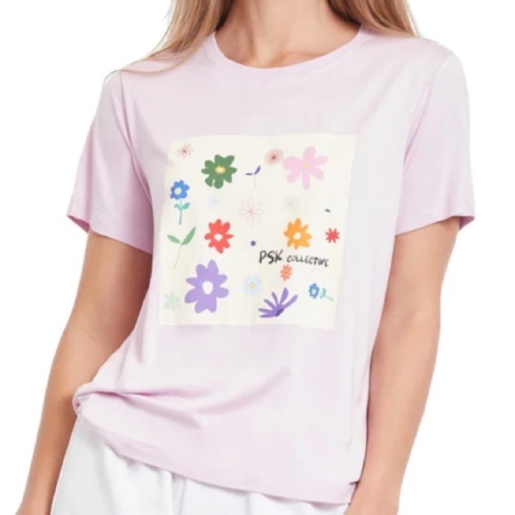NWT PSK Collective floral graphic tee pink size 2X stretchy plus size petal pink - Picture 1 of 5